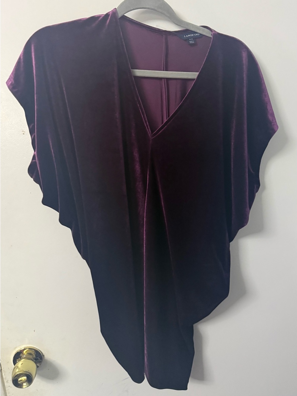 Lands' End Women's Velvet V-Neck Tunic - Deep Plum
